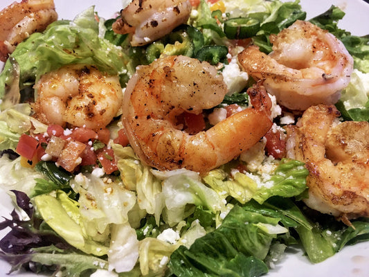 Grilled Lemon Pepper Shrimp Salad with Strawberries and Feta