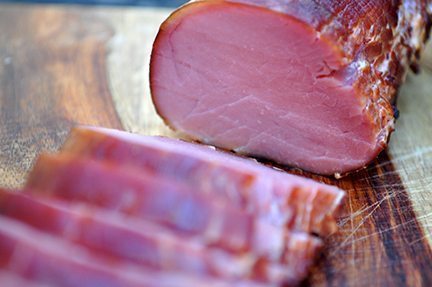 Canadian Bacon on a cutting board