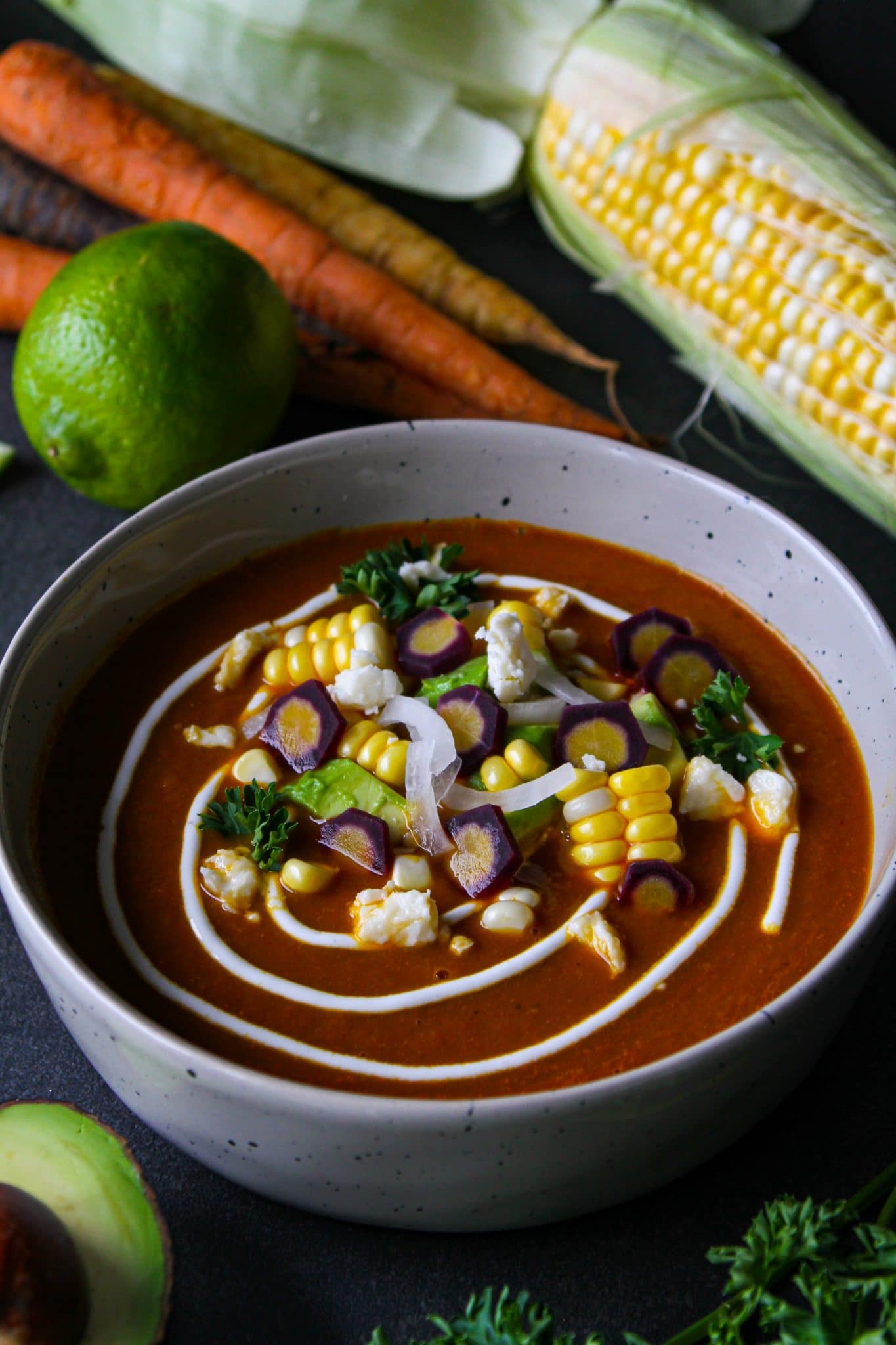 Mexican Smoked Carrot and Corn Soup