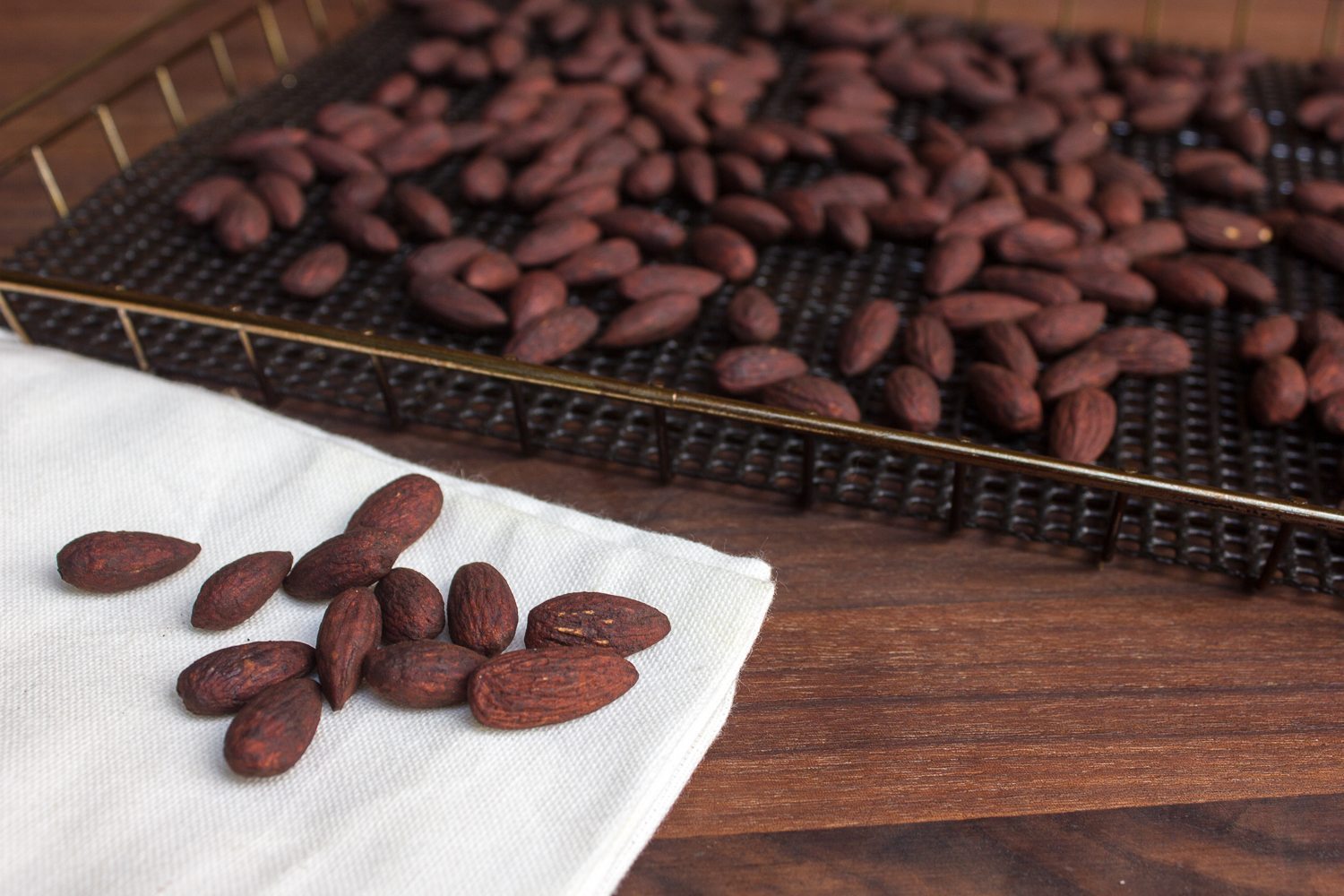 Smoked almonds on a tray