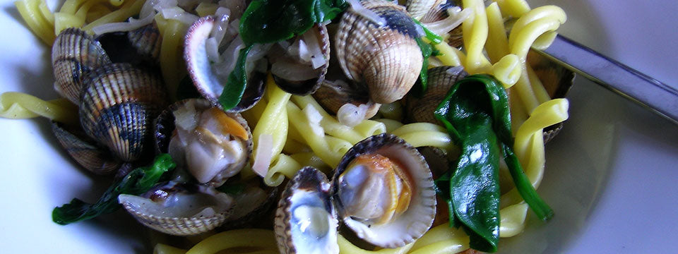 Cold Smoked Clam Marinières with Spinach & Pasta